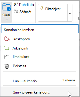 Valitse Siirrä ja valitse kansio, jolle viesti siirretään.