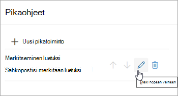 Näyttökuva, jossa näkyy korostettuna Muokkaa pikatoimintoa -kuvake