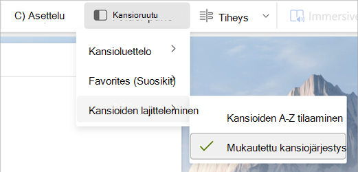 Valitse Kansio-ruutu, Lajittele kansiot, Mukautettu kansiojärjestys