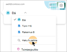 Näyttökuva, jossa näkyy vaihtoehto valita rakennus työsijainniksi
