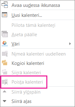 Poista-komento on himmennetty