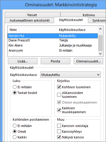 Yleisen kansion käyttöoikeuksien määrittäminen