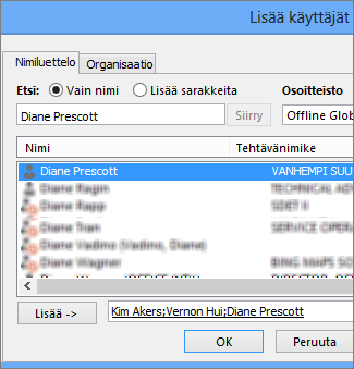 Käyttäjien lisääminen käyttöoikeustasoon