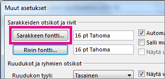 Valitse Sarakkeen fontti ja tee sitten haluamasi muutokset.