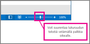 Lähennä tekstiä siirtämällä palkkia oikealle.