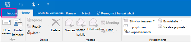 Outlook 2016:n valintanauha näyttää tältä.