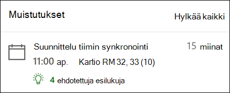 Muistutusesimerkki Outlookin verkkoversio.