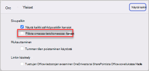 Asetukset-paneeli