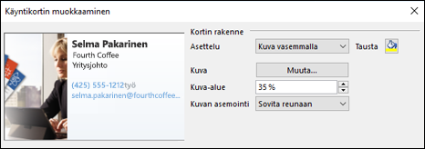 Voit lisätä kuvan sähköisiin käyntikortteihin.