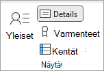 Näyttökuva Tiedot-kuvakkeesta lisäyhteystietojen syöttämistä varten.