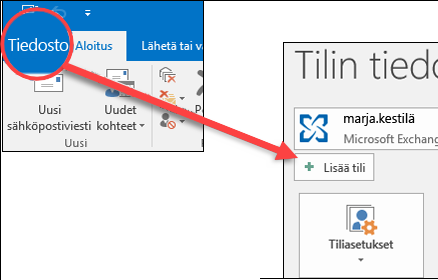 Valitse Tiedosto ja sitten Lisää tili.
