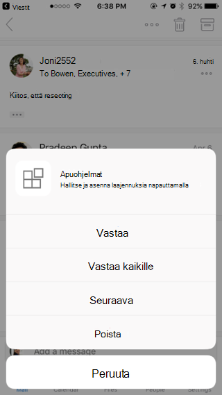 Viestin kanssa toimiminen