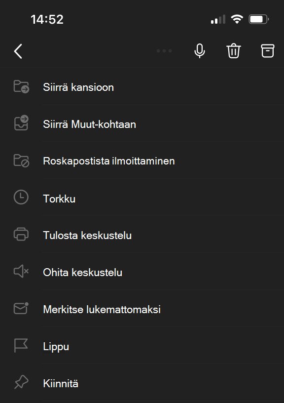 Outlook Mobilen näytön yläreunassa oleva Ellipsi-valikko