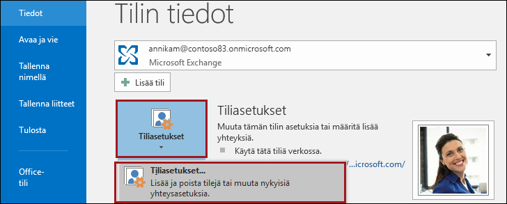 Tiliasetukset Outlookissa