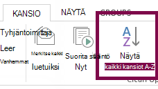 Järjestä kansiot aakkosjärjestykseen napsauttamalla Näytä kaikki kansiot A-Ö.