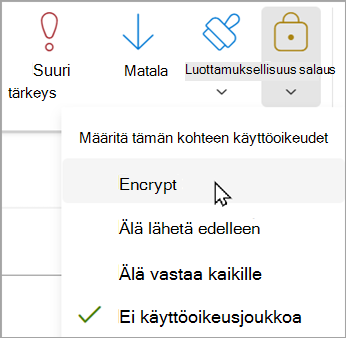 Valitse uudessa viestissä Asetukset > Salaa > salaa.