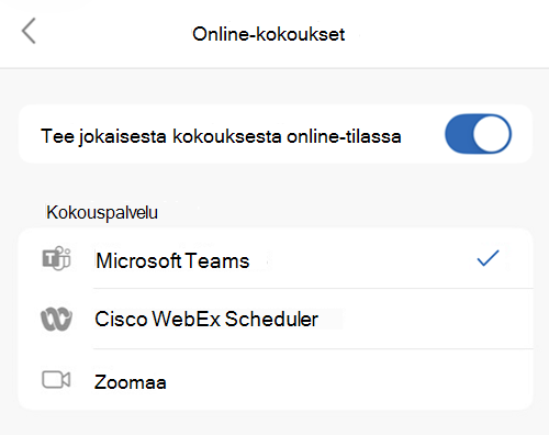 Oletuspalveluntarjoajan valitseminen Outlookissa iOS:ssä
