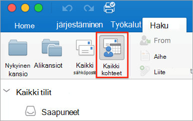 Näyttää Kaikki kohteet -painikkeen Haku-välilehdessä