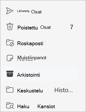 Valitse Arkisto kansioluettelosta