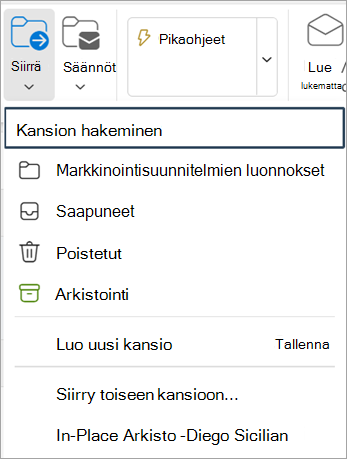 Valitse Valintanauhasta Siirrä