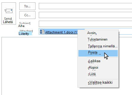 Poista-toiminto on hiiren kakkospainikkeen valikossa.