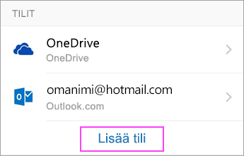 Napauta Lisää tili