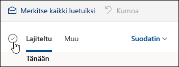 Näyttökuva viestiluettelon yläpuolella olevasta valintaruudusta