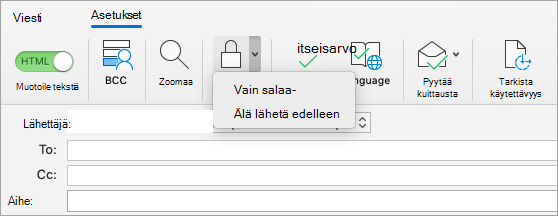 Salaa-painikkeen näyttäminen sähköpostiviestissä