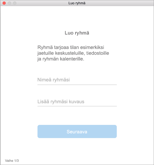 Näyttää Luo ryhmä -käyttöliittymän Macissa