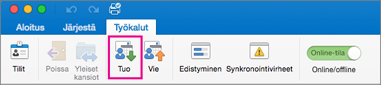 Valitse Työkalut-välilehdessä Tuo.