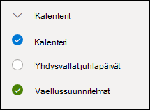Näyttökuva kalenterin vieressä olevasta valintaruudusta