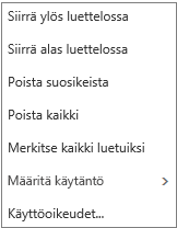 Näyttökuva kontekstista tai pikavalikosta, joka tulee näkyviin, kun napsautat Saapuneet-kansiota hiiren kakkospainikkeella.