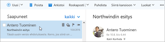 Näyttökuva valikkorivistä.