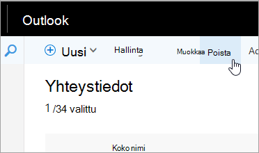 Näyttökuva Outlookin siirtymispalkin Poista-painikkeesta.