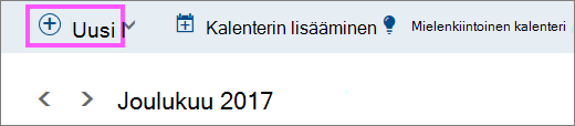 Näyttökuva Uusi-painikkeesta
