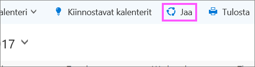 Kuvankaappaus valikkorivillä olevasta Jaa-painikkeesta.