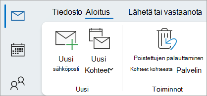 Palauta viestit, jotka eivät enää ole Poistetut-kansiossa, valitsemalla Palauta poistetut kohteet palvelimesta