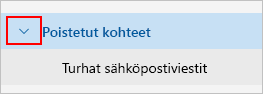 Näyttökuva, joka näyttää laajentuvan Poistetut-kansion.