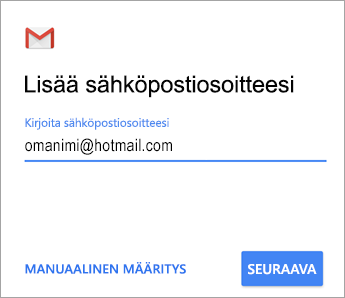 Sähköpostiosoitteen lisääminen