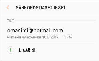 Asetukset > Lisää tili