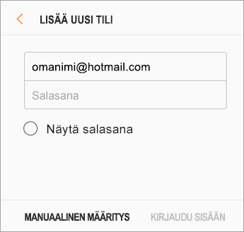Sähköpostiosoite ja salasana
