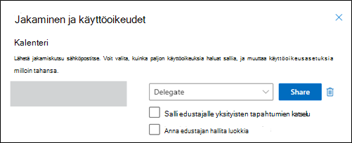 Delegoi luokkien hallinnan jakaminen ja käyttöoikeudet -ikkuna