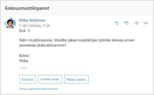 Näyttökuva vastausehdotuksista