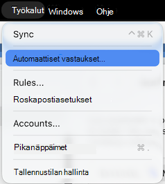 Työkalut-valikko Automaattiset vastaukset