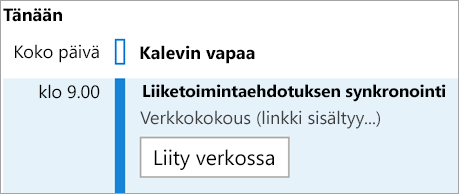 Näyttää kokousten Liity verkossa -painikkeen