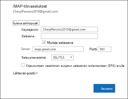 Valitse Palvelimen asetukset, jos haluat muuttaa käyttäjänimeä, salasanaa ja palvelimen asetuksia.