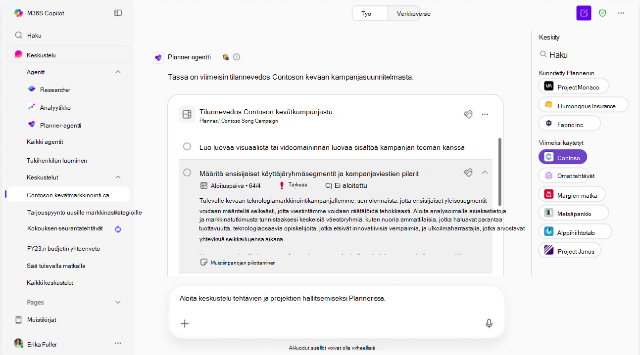 Näyttökuva, jossa näkyy Suunnitelman valitsin.