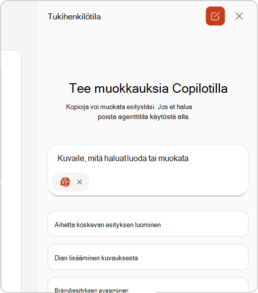 Agenttitilan keskusteluruutu