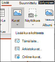 Lisää kuva -kohta valintanauhassa.