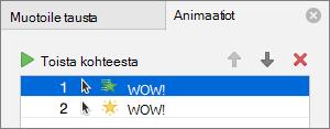 Määritä animaatioasetukset Ominaisuudet-ruudussa